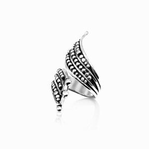 Sterling Silver Winged Adjustable Ring – Oxidized Beaded Design