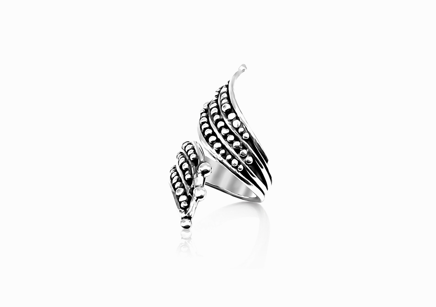 Sterling Silver Winged Adjustable Ring – Oxidized Beaded Design